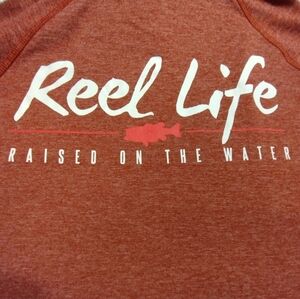 EUC Reel Life Red Graphic Sweatshirt Hoodie Lightweight Outdoors Fishing Large